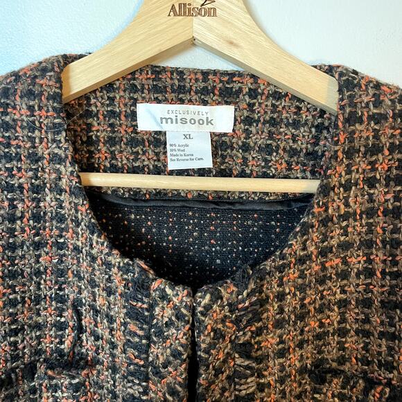 Misook Orange & Black Tweed Classic Wool Blend Blazer Jacket Women's Size XL EUC - Picture 6 of 12